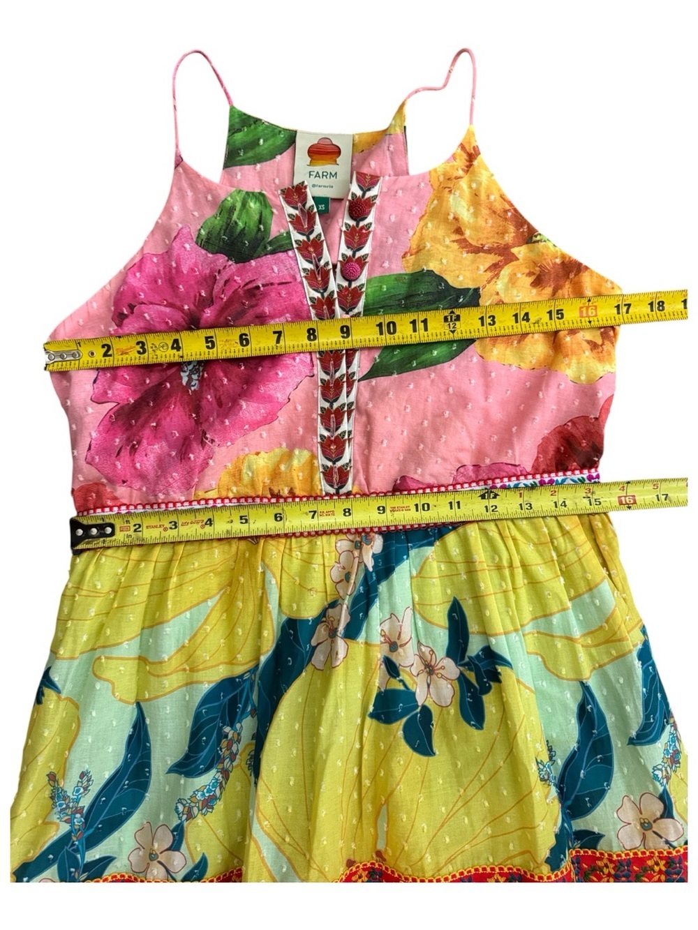 Farm Rio Tiered Cotton Tank Midi In Mixed Garden Floral Dress Size XSMALL - Picture 15 of 15